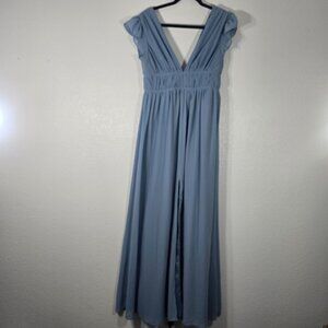 Lulus Im All Yours Maxi Dress Women Small Blue V Neck High Slit Bridesmaid Party